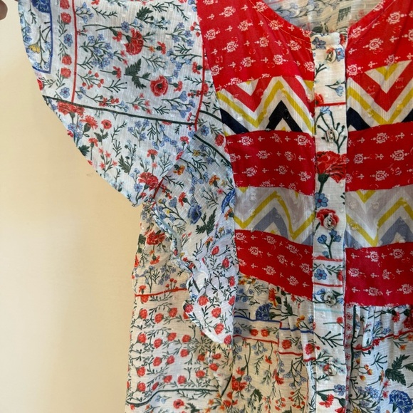 Let Me Be Vibrant Patchwork Blouse with Ruffle Sleeves, 100% Cotton, Size 2 - Picture 6 of 11